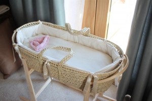 Moses basket in our bedroom